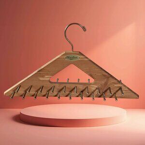 Woodlore 44 Peg Tie & Belt Organizer Rack Hanger Cedar Wood Brass